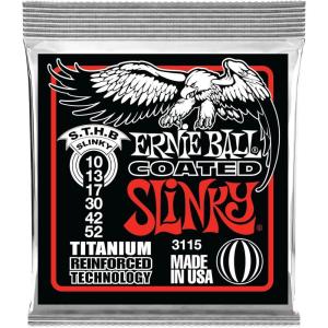 imageErnie Ball Beefy Slinky Coated Titanium Electric Guitar Strings 1154 Gauge P03127Skinny Top Heavy Bottom 1052