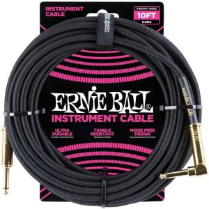 imageErnie Ball Braided Instrument Cable StraightAngle 10ft Neon Yellow P06080Black