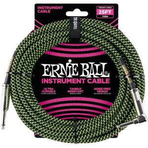 imageErnie Ball Braided Instrument Cable StraightAngle 10ft Neon Yellow P06080GreenBlack