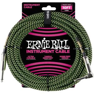 imageErnie Ball Braided Instrument Cable StraightAngle 10ft Neon Yellow P06080Neon GreenBlack