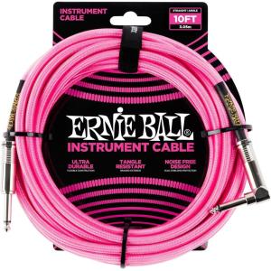 imageErnie Ball Braided Instrument Cable StraightAngle 10ft Neon Yellow P06080Neon Pink