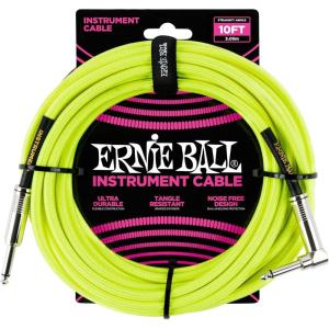 imageErnie Ball Braided Instrument Cable StraightAngle 10ft Neon Yellow P06080Neon Yellow