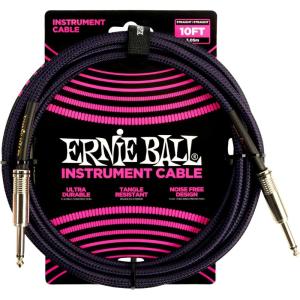 imageErnie Ball Braided Instrument Cable StraightAngle 10ft Neon Yellow P06080PurpleBlack
