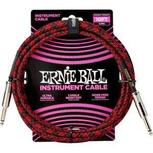 imageErnie Ball Braided Instrument Cable StraightAngle 10ft Neon Yellow P06080RedBlack