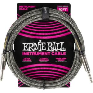 imageErnie Ball Braided Instrument Cable StraightAngle 10ft Neon Yellow P06080Silver Fox