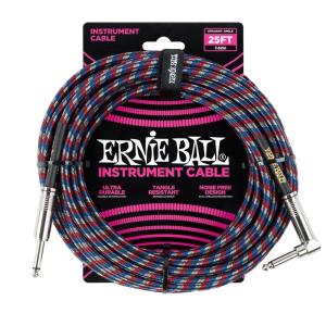 imageErnie Ball Braided Instrument Cable StraightAngle 25ft RedWhiteBlueBlack P06063RedWhiteBlueBlack