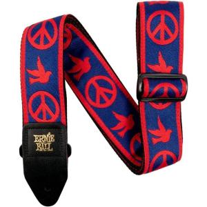 imageErnie Ball Jacquard GuitarBass StrapRed and Blue Peace Love Dove